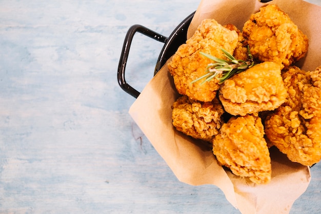 Photo pan with tasty fried chicken