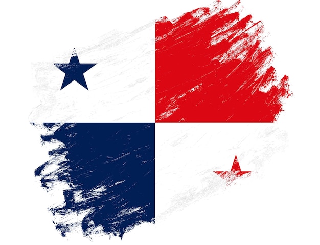 Photo panama flag painted on a grunge brush stroke white background