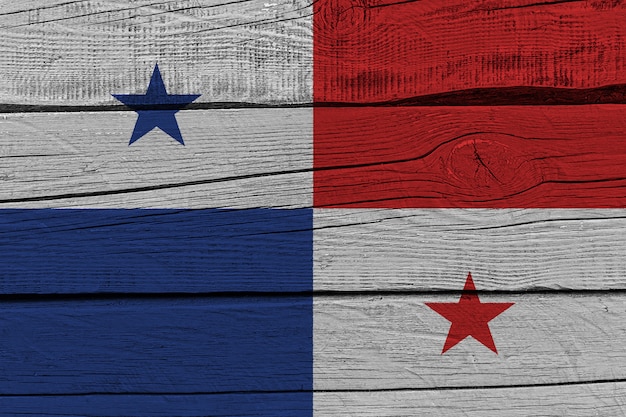 Panama flag painted on old wood plank