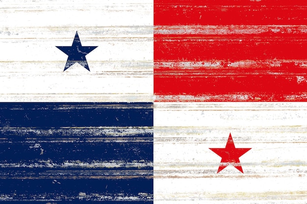 Panama flag painted on a rustic old metal sheet