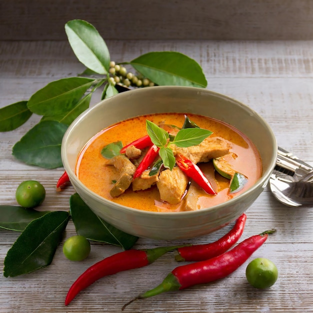 panang curry with pork Thai food style white background