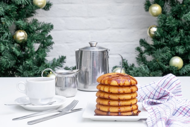 Pancake cake maple syrup kitchen New Year Christmas tea coffee