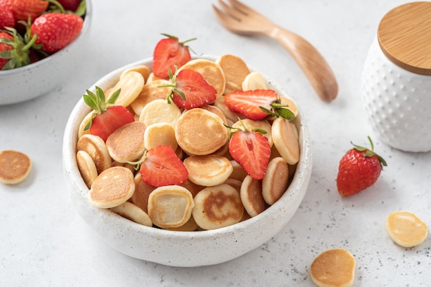 Pancake cereal in a bowl with strawberry