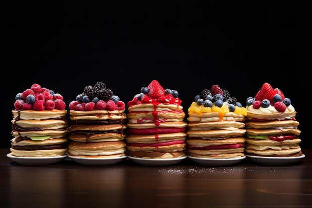 Pancake Stacks with Different Toppings on a Platter