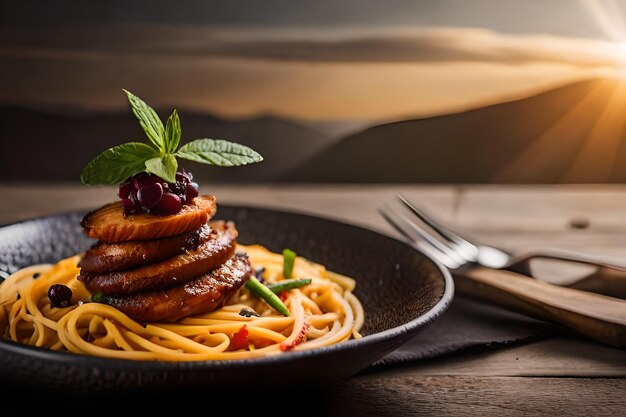 A pancake with a fork and a plate of pancakes with a fork and a knife