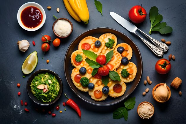 Photo a pancake with fruit and vegetables on it