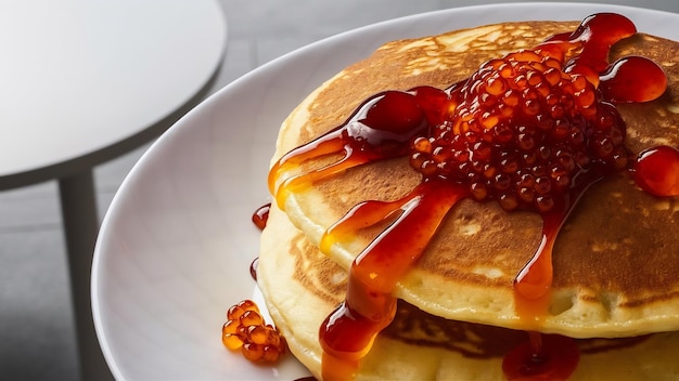 Pancake with red caviar