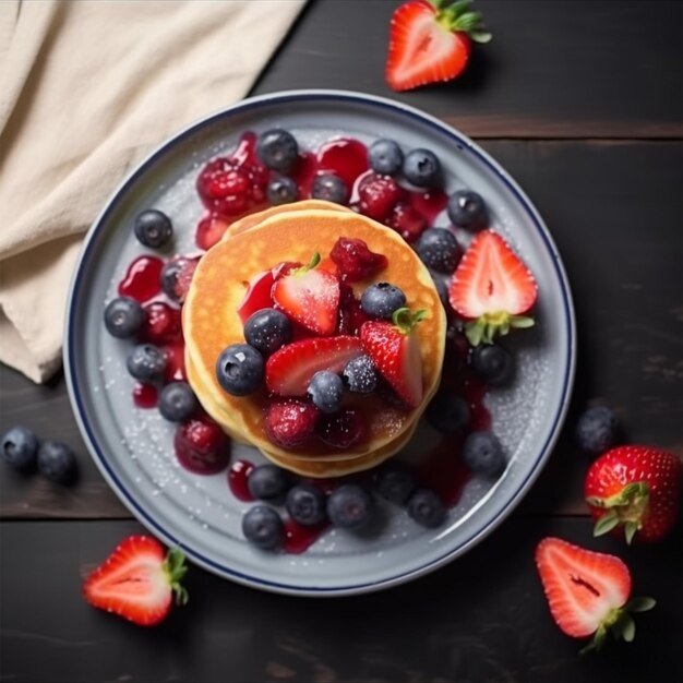 Premium AI Image | Pancake with strawberries and blueberries