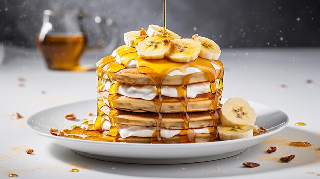 Photo pancakes drizzled with yoghurt and honey