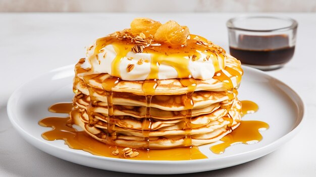 Pancakes Drizzled with Yogurt and Honey