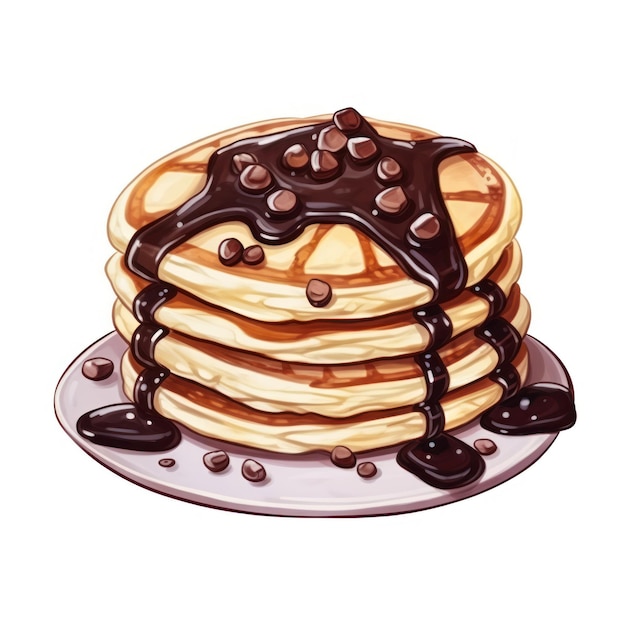 Pancakes met chocoladensiroop op een bord Vectorillustratie