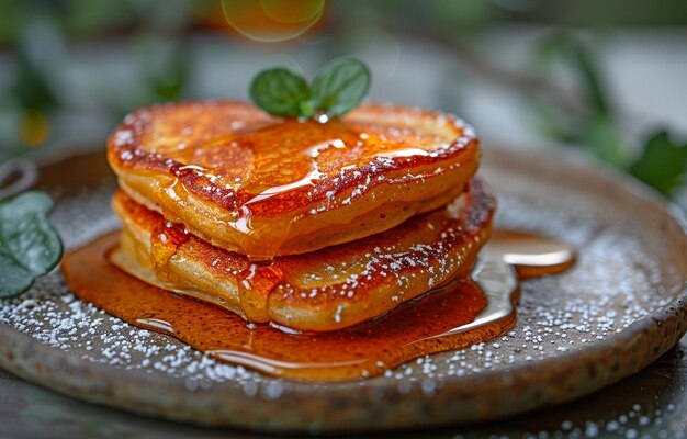 Pancakes met een zoete stroop coating in de vorm van harten