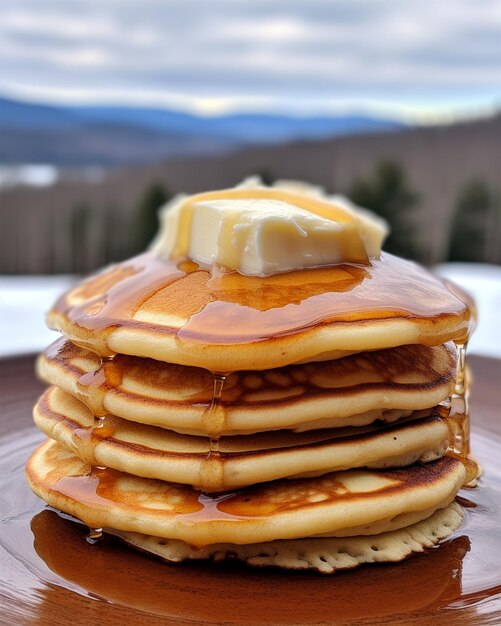 Foto pancakes met honing en boter gegenereerd door ai