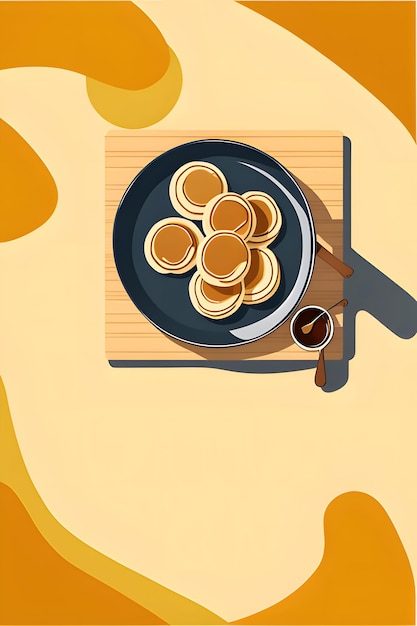 Photo pancakes in a plate on a wooden board