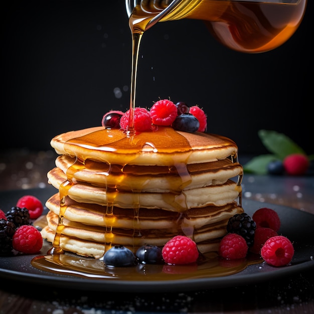 Foto i pancake hanno versato lo sciroppo dall'alto