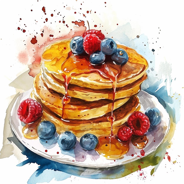 Photo pancakes watercolor illustration on white background