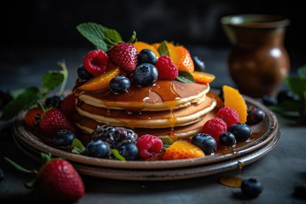 Pancakes with Berries and Orange Generative Ai
