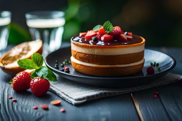 pancakes with berries and strawberries on a plate