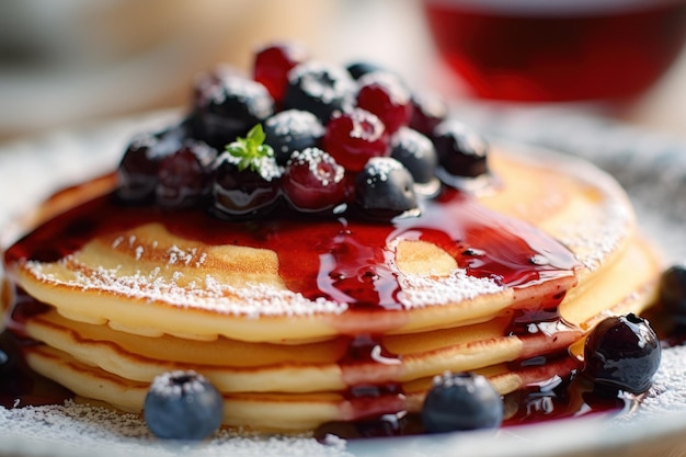 Pancakes with blueberries and blueberries on a plate