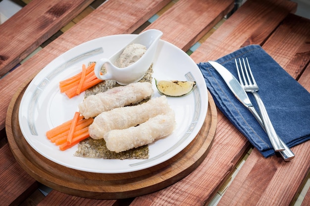 Pancakes with chicken filling Thai cuisine