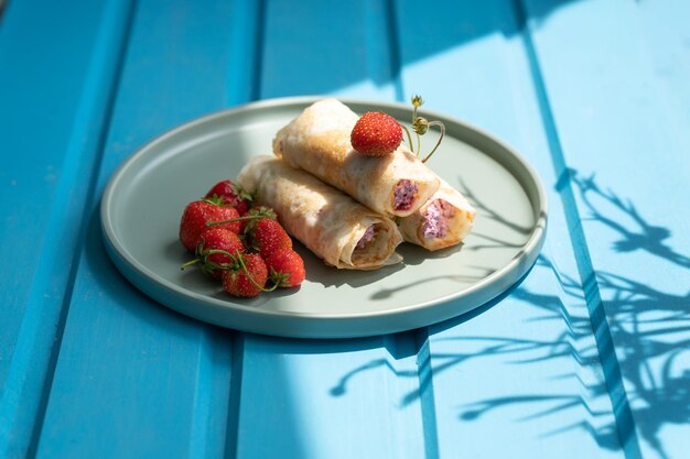 Pancakes with cottage cheese and strawberries healthy breakfast