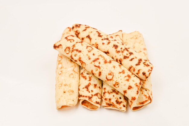 Pancakes with curd isolated on white background