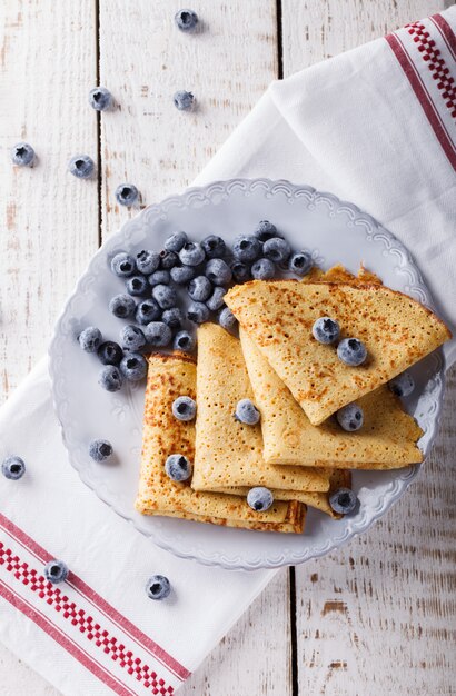 Pancakes with fresh blueberries