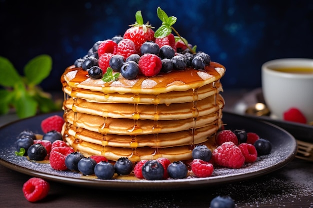 Pancakes with honey and berries