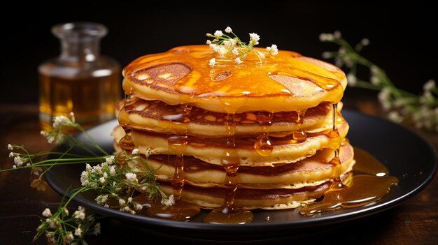 Pancakes with honey and maple syrup