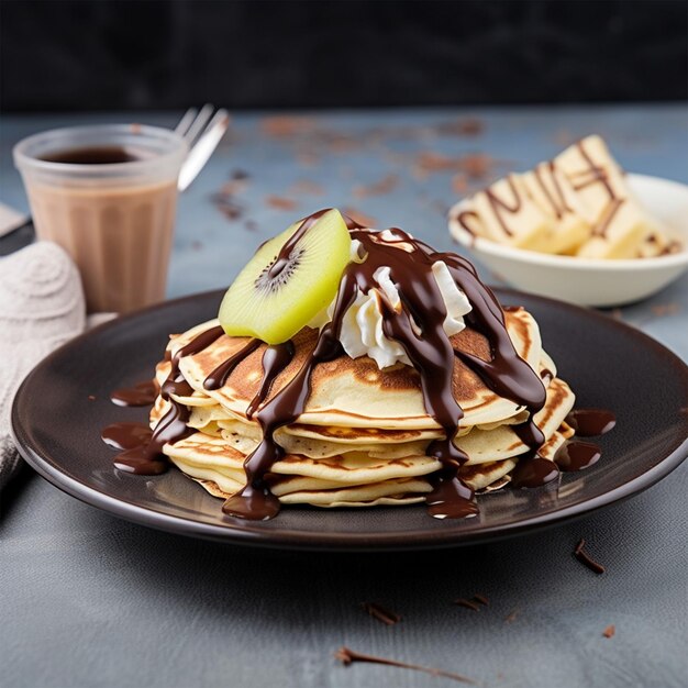 Premium AI Image Pancakes With Ice Cream And Chocolate Sauce