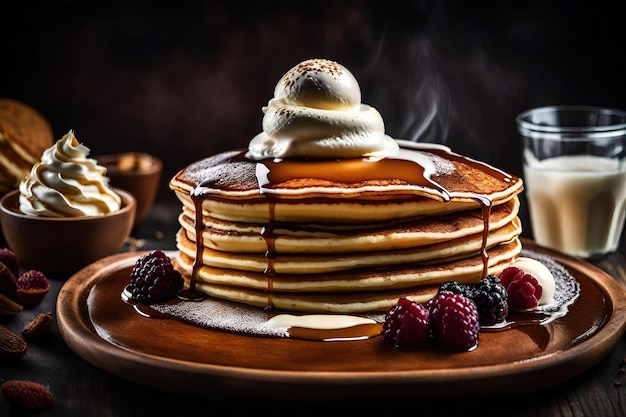 Pancakes with ice cream on top