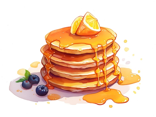 Pancakes with jam on a white background Colorful cooking illustration AI Generative