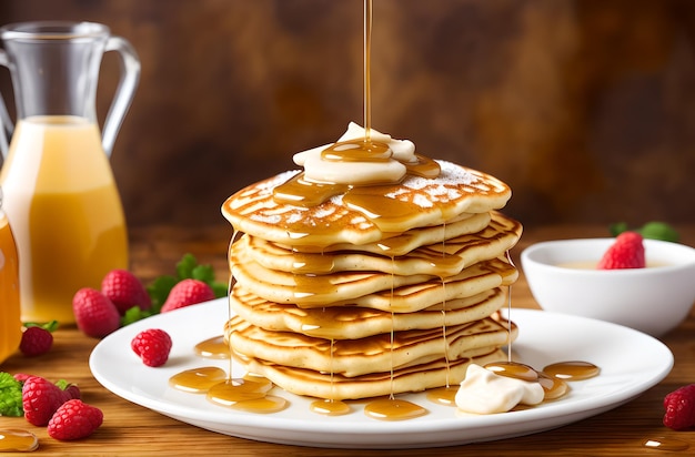 Pancakes with maple syrup Delicious Pancake Generative AI