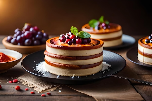 Pancakes with raspberries and chocolate on a plate