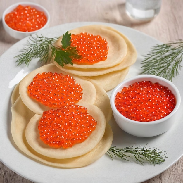 Pancakes with red caviar