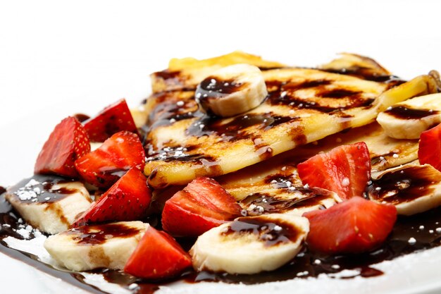 Pancakes with strawberry and banana