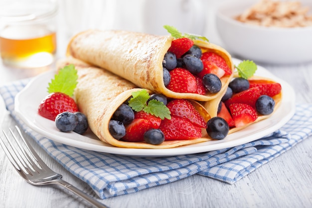 Pancakes with strawberry blueberry