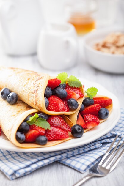 Pancakes with strawberry blueberry