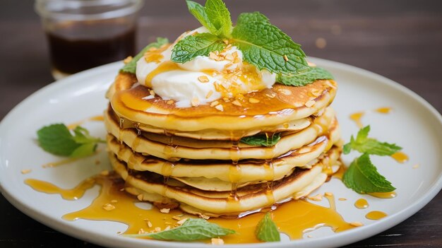 Pancakes with yogurt and honey