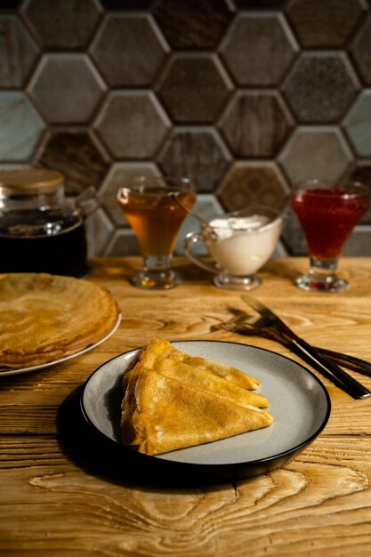 pancakes on a wooden table