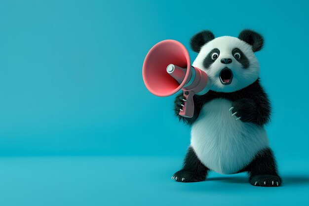 Panda aankondigt met behulp van een megafoon