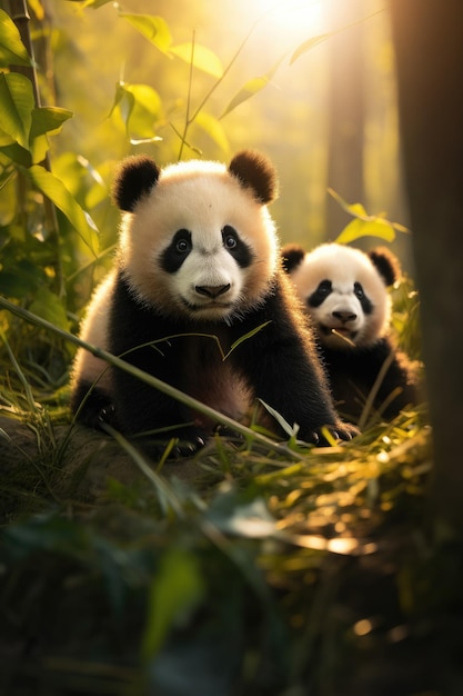 Panda Babies Portrait in jungle