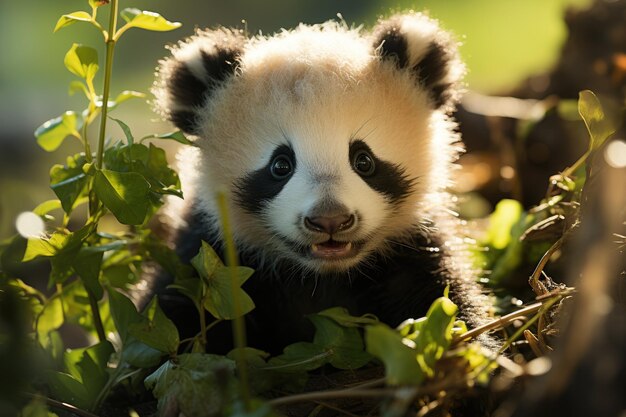 Foto il cucciolo di panda incanta con giochi goffi e ia generativi