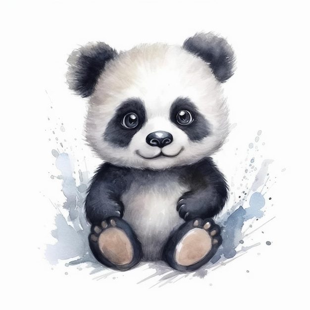 Panda baby smiling watercolor style Generative AI