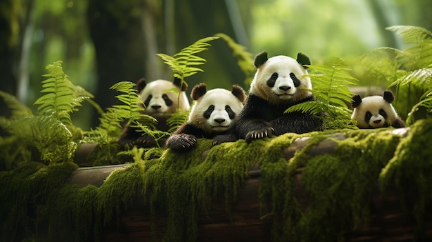 Foto panda su una foresta di bambù