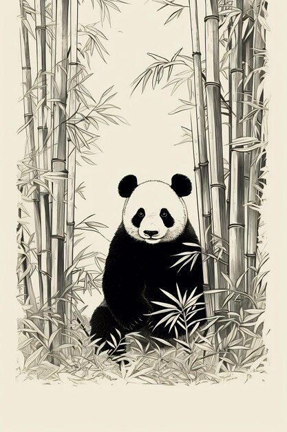 a panda bear in bamboo forest with bamboo in the background