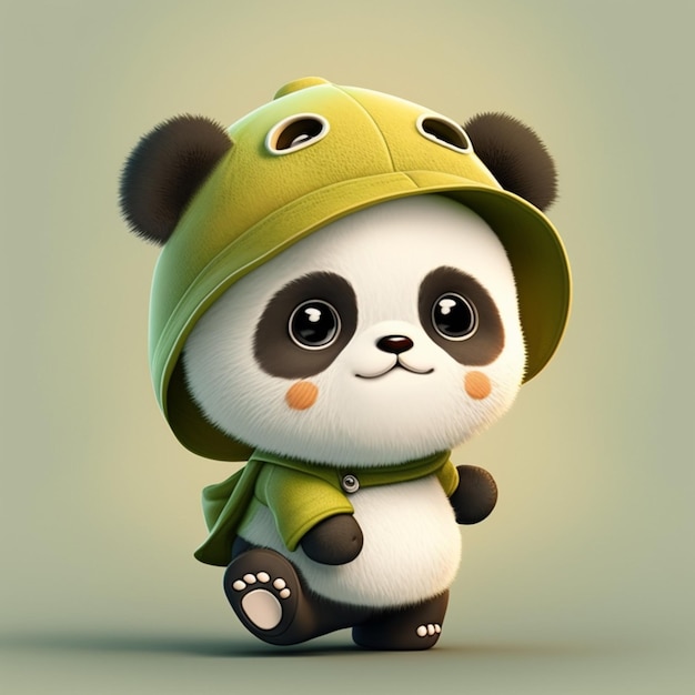 Panda bear in a green hat and scarf generative ai