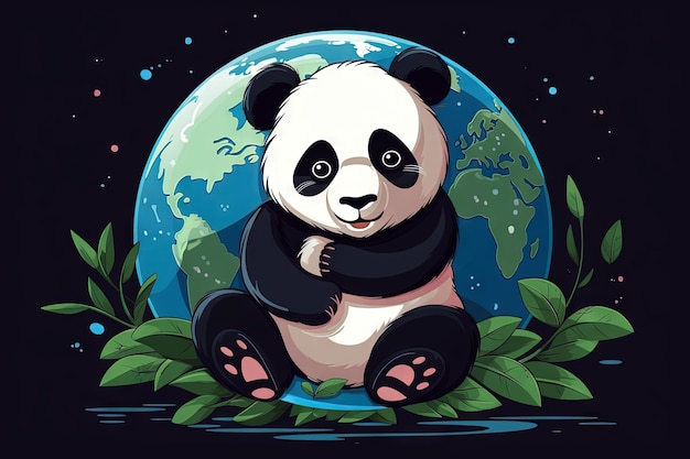 Panda Bear Holding Planet Earth Toy Illustration