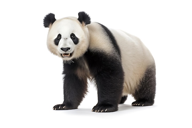 A panda bear is isolated on white background