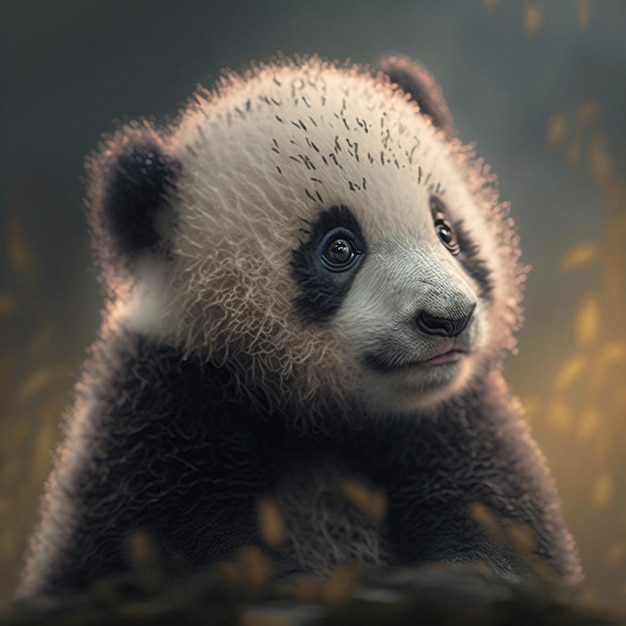 A panda bear is looking at the camera.